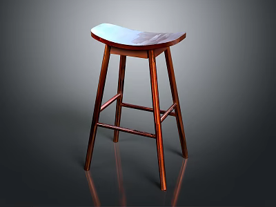 Wooden Bar Stool With Curved Seat And Four Legs Design 3d model
