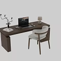 Wooden Home Office Desk With Laptop Table Lamp Books And Comfortable Chair