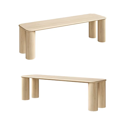 Long Light Wood Bench With Simple Modern Design And Cylindrical Legs 3d model