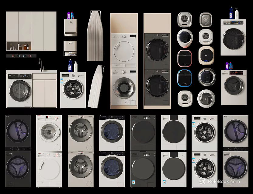 Various Washing Machine Models with Modern Designs and Color Options 3d model 