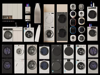 Various Washing Machine Models with Modern Designs and Color Options 3d model