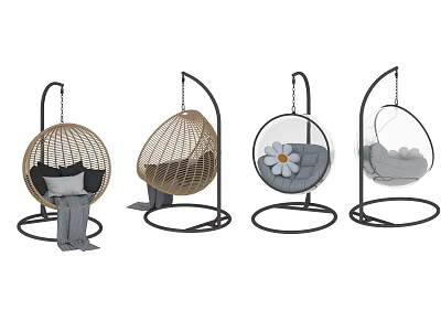 Modern Hanging Chairs With Rattan And Transparent Sphere Design Comfortable Cushions 3d model