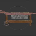 Vintage Wooden Wheelbarrow With Metal Tray Soil Red Handles And Wheels