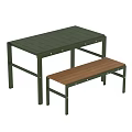 Outdoor Table and Bench Set with Green Metal Frame and Wooden Top for Garden Seating