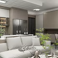 Modern Living And Dining Room Interior With Comfortable Sofa Dining Table And Green Plants