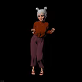 Character With White Double Bun Hairstyle Red Top Purple Pants And Black High Heels