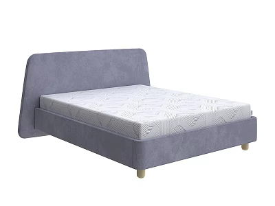 Modern Gray Double Bed With Upholstered Headboard Textured White Mattress And Wooden Legs 3d model