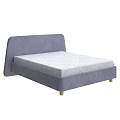 Modern Gray Double Bed With Upholstered Headboard Textured White Mattress And Wooden Legs