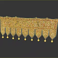 Traditional Decorative Tapestry With Blue Border Red Gold Patterns And Bottom Bells 3d model