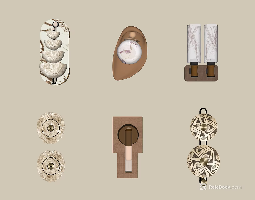 Modern Wall Lamps With Diverse Designs Marble Texture And Geometric Patterns 3d model