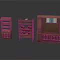 Wooden Furniture Set With Open Shelves Cabinet Drawers Apples And Towel
