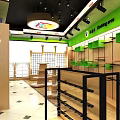 Modern Retail Store Interior With Green Accents Wooden Shelves And Display Racks