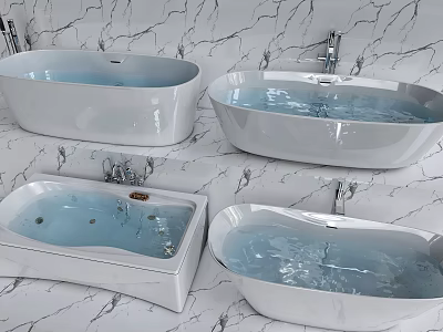 Elegant Modern Bathtub Styles With Various Shapes Marble Background And Faucets 3d model