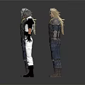 Group of Armored Fantasy Characters in Dark and White Armor with Weapons Standing Together