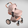 Cute Pink Checkered Toddler Play Equipment Stroller with Canopy Seat and Wheels
