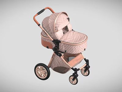 Cute Pink Checkered Toddler Play Equipment Stroller with Canopy Seat and Wheels 3d model