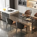 Elegant Modern Bar Counter Area With Glass Tabletop And Leather Seated Chairs