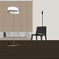 Black Textured Single Chair In Modern Living Room With Fireplace Floor Lamp And Wooden Wall