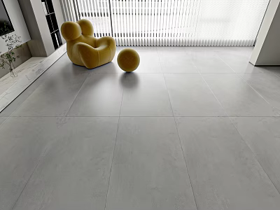 Light Gray Large Format Floor Tiles In Modern Living Space 3d model