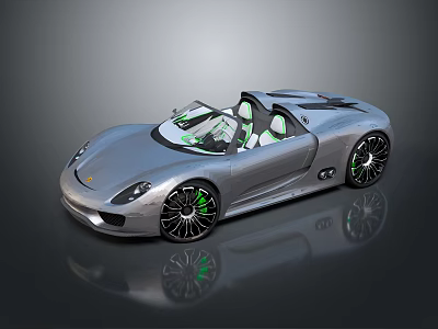 Silver Convertible Sports Car With Sleek Design Green Accent Wheels And Reflective Surface 3d model