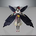 Fantasy Female Character With Large Black Avian Wings And Traditional Ornate Outfit Design