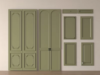 Green Decorative Door Panels With Carved Arch And Flat Designs For Furniture Projects 3d model