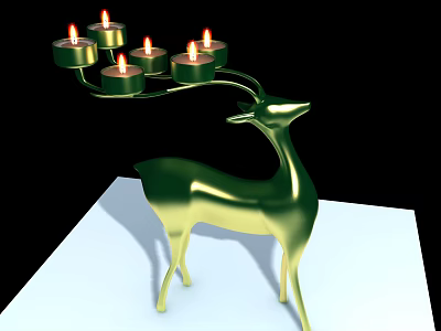 Elegant Green Deer Shaped Candle Lamp With Lit Candles And White Base 3d model