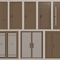 Wooden Hinged Doors With Various Styles Including Glass Inserts And Decorative Patterns 3d model
