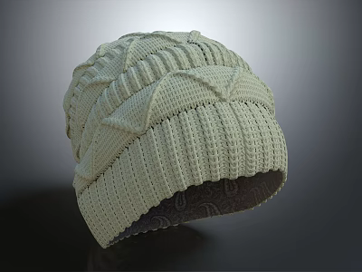 Cream Colored Knitted Beanie With Cable Knit Texture For Warm Winter Wear 3d model