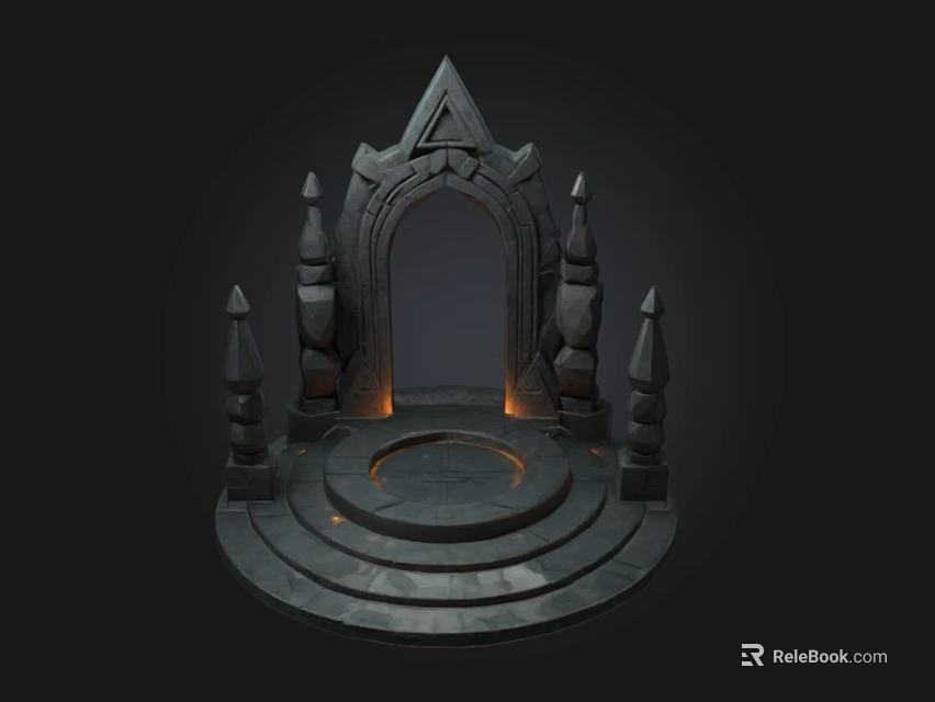 Mystical Archway Structure With Symmetric Spires Circular Platform And Glowing Base 3d model 