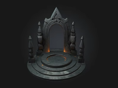 Mystical Archway Structure With Symmetric Spires Circular Platform And Glowing Base 3d model