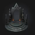 Mystical Archway Structure With Symmetric Spires Circular Platform And Glowing Base