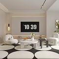 Modern Living And Dining Room Interior With White Sofa Round Coffee Table And Patterned Rug 3d model