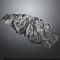 Realistic 3D Mountain Terrain Model With Detailed Topography And Gray Background