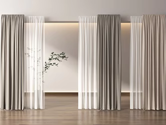 Curtain Cream Wind Curtain Silent Wind Curtain Living Room Curtain Bedroom Curtain Floor Lamp Cloth Curtain Gauze Curtain 3d model