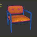 Modern Leisure Chair with Orange Cushioned Seat Backrest and Wooden Armrest Frame
