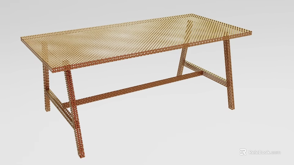 Modern Office Desk With Golden Mesh Top And Crossed Metal Legs Design 3d model 