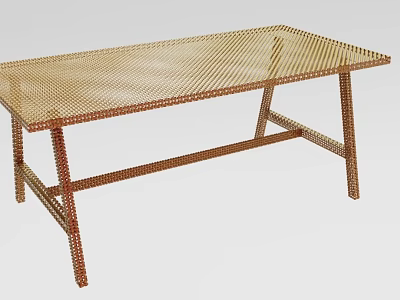Modern Office Desk With Golden Mesh Top And Crossed Metal Legs Design 3d model