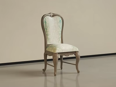 Elegant Classic Dining Chair With Ornate Carved Back Floral Upholstered Seat And Curved Wooden Legs 3d model