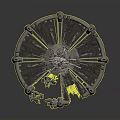 Detailed Sci-Fi Circular Metallic Platform With Central Machinery And Surrounding Modules