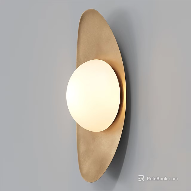 Modern Brass Wall Lamp With Round White Shade And Sleek Design On Gray Wall 3d model 