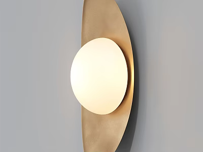 Modern Brass Wall Lamp With Round White Shade And Sleek Design On Gray Wall 3d model