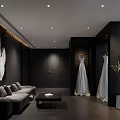 Bridal Shop Interior With Hanging Wedding Dresses Mannequin Display And City View Windows