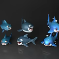 Cute Blue Cartoon Shark Characters With Different Expressions And Poses