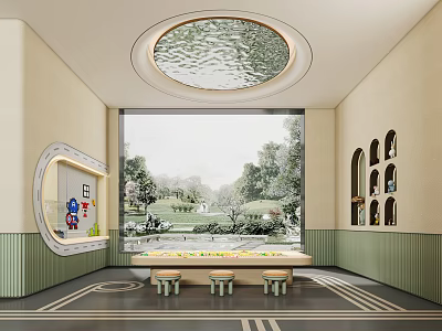 Kids Activity Room With Large Window Outdoor View And Cartoon Decor 3d model