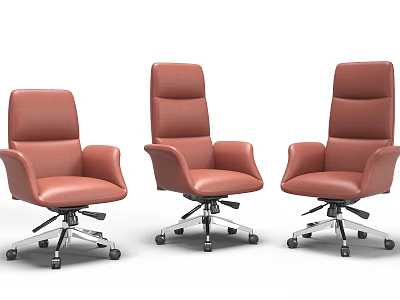 Modern Red Leather Executive Office Chairs With Swivel Base And Wheels 3d model