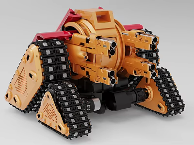 Industrial Equipment With Tracked Base And Multi Arm Mechanical Structure In Gold Red 3d model
