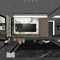 Modern Living And Dining Room With Sofa Coffee Table Green Plants And Wall Art
