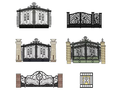Ornate Wrought Iron Entrance Gates With Intricate Patterns And Pillar Designs 3d model