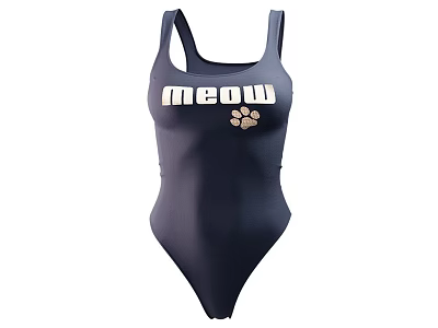 Dark Blue One Piece Swimsuit With Meow Text And Cat Paw Print 3d model